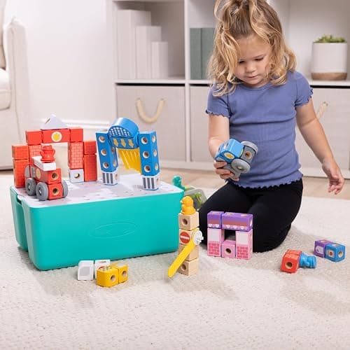 Melissa & Doug Blockables™ Deluxe City Snap and Play Amazon Exclusive, Mix and Match Connectable Wooden Building Blocks Play Set with Storage Bin and Play Lid (122 Pcs) - FSC Certified thumbnail 8