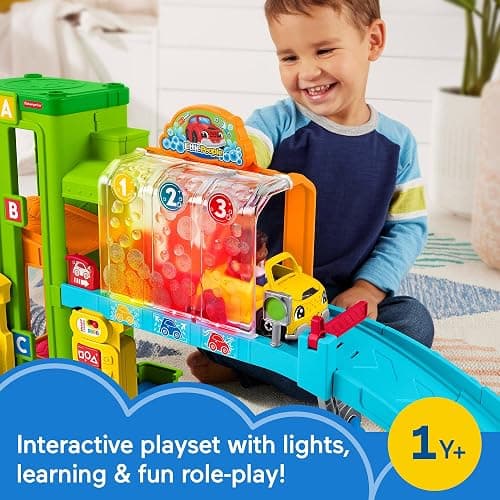 Fisher-Price Little People Toddler Toy Light-Up Learning Garage Playset with Smart Stages, Car & Ramp for Pretend Play Kids Ages 1+ Years thumbnail 2