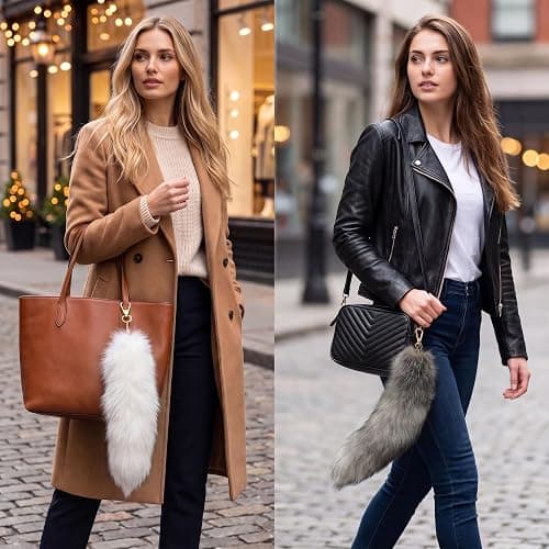 3 Pack Fox Therian Tail Keychain, Atiofber 15.75in Furry Faux Fur Tail Raccoon Tails Wolf Bag Charm Halloween Cosplay thumbnail 3