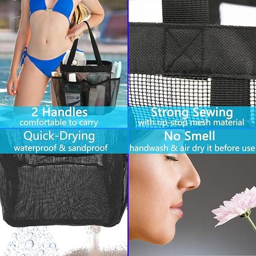 Fammart Mesh Shower Caddy Portable for College Dorm Room Essentials, 8-Pocket Large Shower Basket Tote Bag with 2 Handles for Toiletry, Bathroom, Beach, Camp, Gym thumbnail 7