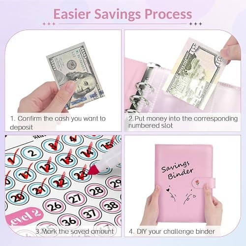Sooez 100 Envelopes Money Saving Challenge, Savings Challenges Book with Envelopes, Flexible Saving $5050, $2600, $300, Savings Binder with 100 Pocket Pre-Number & Reusable Laminated Tracker thumbnail 5