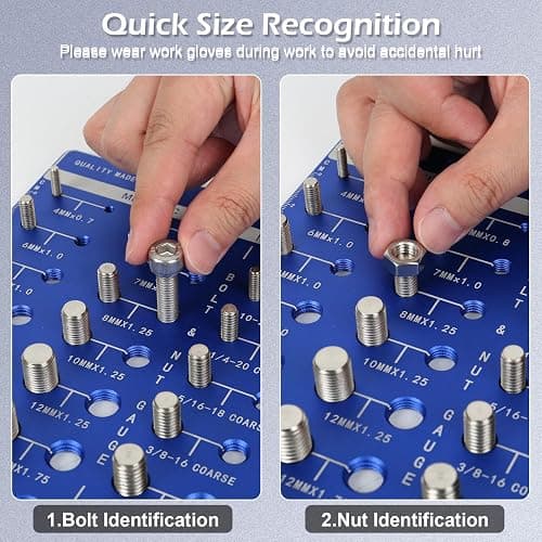 Sendoger Square Thread Checker, Nut and Bolt Thread Checker, Bolt Size and Thread Identifier Gauge，with 28 (14 Standard & 14 Metric) Bolt and Nut Gauge (Blue) thumbnail 5