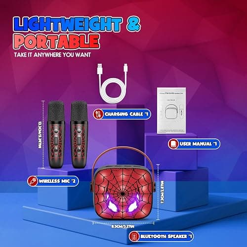 Cool Mini Karaoke Machine Toys: Kids Toys Birthday Gifts Age 3-12+ LED Portable Bluetooth Speaker with 2 Wireless Microphone Gift Toy for 4 5 6 7 8 9 Years Old Girls Boys Kid Adults - Black thumbnail 7