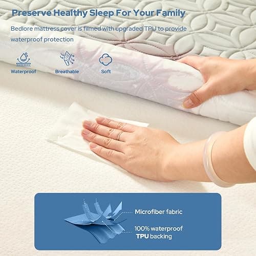 BEDLORE Waterproof Mattress Protector, Queen Size Mattress Pad with Deep Pocket 6"-18" Depth, Soft Dirt-Proof Double Bed Mattress Cover for Bedroom, College Dorm, Hotel (Light Gray) thumbnail 2