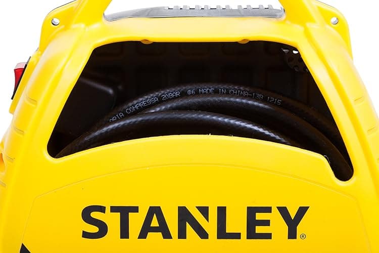 Stanley Compressore Aria Portatile 8 Bar - Compressore 8Bar Senza Olio con Attrezzi Pneumatici - Incl. Tubo dell'Aria da 3M, Pistola ad Aria con Manometro e 3 Ugelli - Giallo thumbnail 6