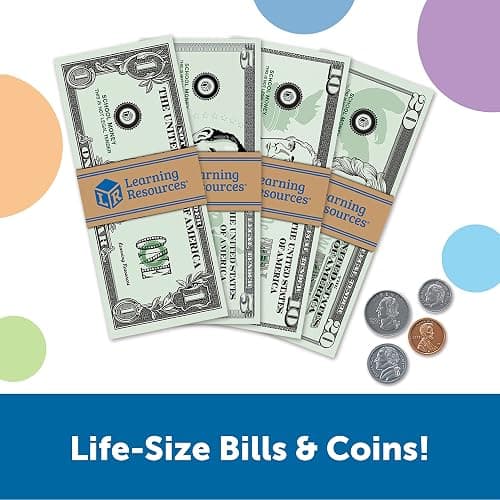 Learning Resources Pretend Play Money - Math Manipulatives for Kids, Kids Bank, Plastic Coins, Cash Register, Toddler, Homeschool Supplies, Fine Motor Skills, Teaching Set Manipulatives thumbnail 3