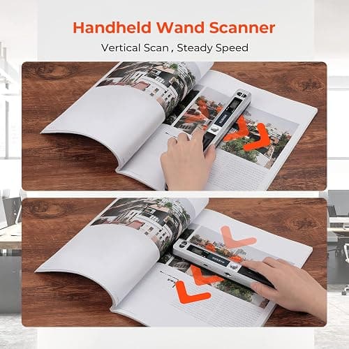 MUNBYN Portable Scanner, Photo Scanner for A4 Documents Pictures Pages Texts in 900 DPI, Flat Scanning, Include 16G SD Card, Wand Document Reader Uploads Images to Computer Via USB Cable, No Driver thumbnail 2