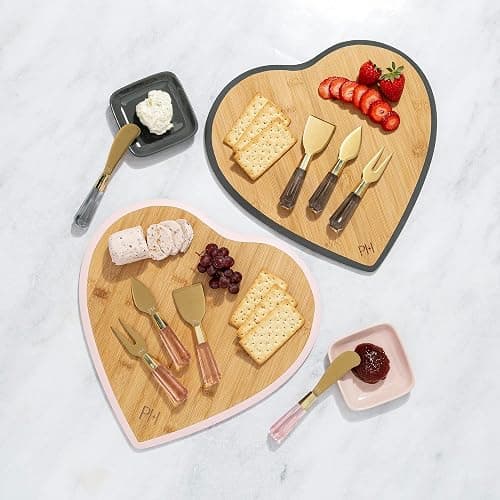 Paris Hilton Charcuterie Board and Serving Set, Bamboo Serving Board, Ceramic Dish, Cheese Utensils with Titanium Coated Blades, 6-Piece Set, Pink thumbnail 10