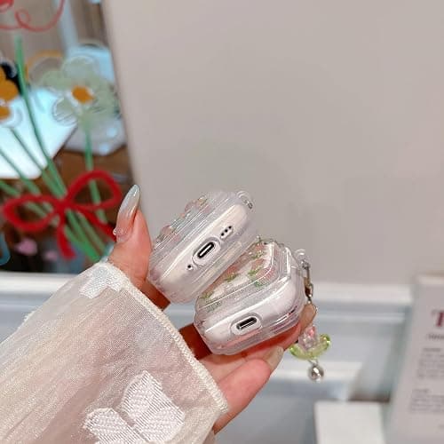 JANDM 3D Tulip for AirPods Pro 3 Case with Keychain, Clear Glitter Pink Floral Design, Shockproof Protective Cover for Women Girls with Flower Charm Strap thumbnail 8