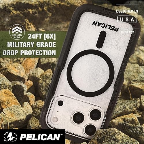 Pelican Voyager iPhone 17 Pro Case [Compatible with MagSafe] Rugged Phone Case w/ 24ft Military-Grade Drop Protection - Heavy Duty Phone Cover w/Belt Clip Holster for iPhone 17 Pro - Black/Clear thumbnail 6