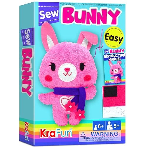 KRAFUN Sewing Kit for Kids Beginner My First Art & Craft, Includes Bunny Doll Stuffed Animal, Instructions & Plush Felt Materials for Learn to Sew, Embroidery, Age 7 8 9 10 11 12 - Image 1