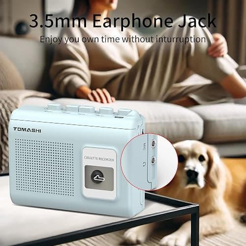 Portable Cassette Player Tape Recorder with Built-in Speaker,Microphone,Headphone Jack-, 4.57 x 3.54 x 1.38inch (Blue) thumbnail 2