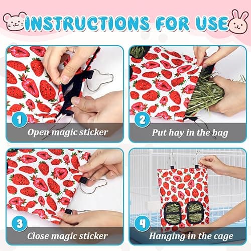 3 Pcs Rabbit Hay Feeder, 2-Hole Hanging Guinea Pig Hay Bags Washable Bunny Hay Bag for Rabbits, Chinchillas, Hamsters, Small Pets and Animals (11.8"×8.7") thumbnail 6