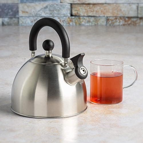 Primula Stewart Whistling Stovetop Tea Kettle Food Grade Stainless Steel, Hot Water Fast to Boil, Cool Touch Folding, 1.5-Quart, Brushed with Black Handle thumbnail 9