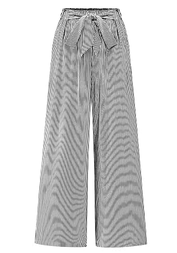 BTFBM Pants for Women 2026 Spring Clothes Striped High Waist Tie Knot Dressy Casual Wide Leg Palazzo Work Trousers Pants - Image 1