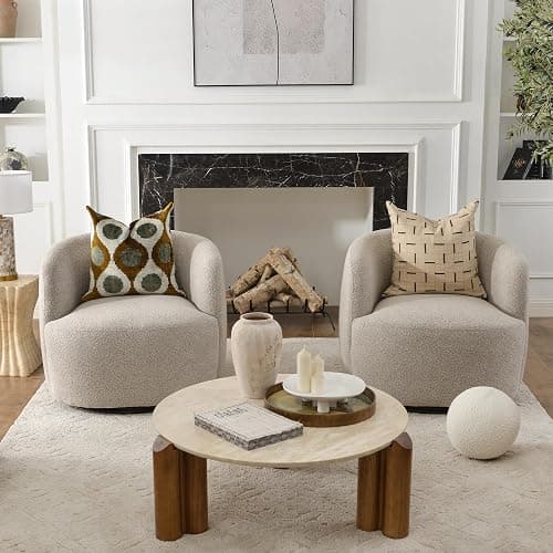 KINWELL 34" Wide Boucle Swivel Barrel Chairs Set of 2, No Assembly Round Upholstered Armchairs Accent Chairs Single Sofa Chair with Toss Pillow for Living Room and Bedroom, Taupe thumbnail 4
