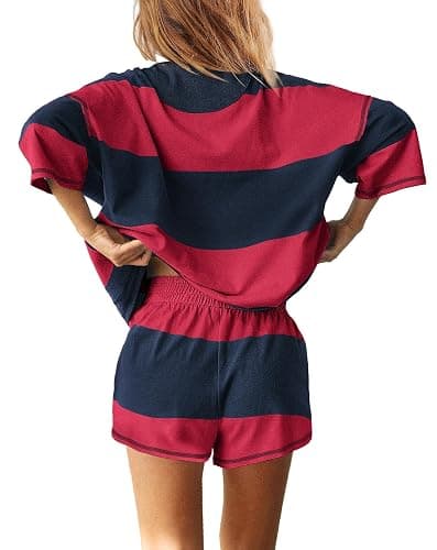 ReachMe Womens Workout Striped Short Sets 2 Piece Outfits Summer Matching Lounge Sets Top and Shorts with Pockets thumbnail 8