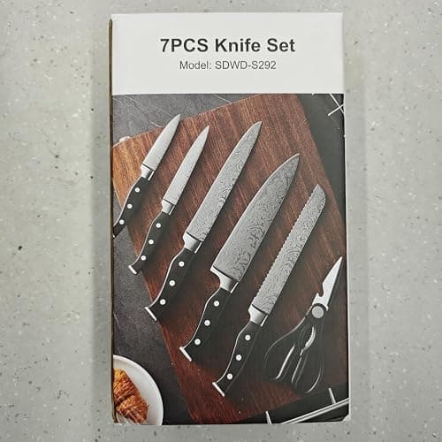 D.Perlla Knife Set, 7 Pieces Kitchen Knife Set with Self Sharpening Wooden Block, German Stainless Steel Knife Block Set with Triple Riveted Ergonomic Handle, Black thumbnail 12