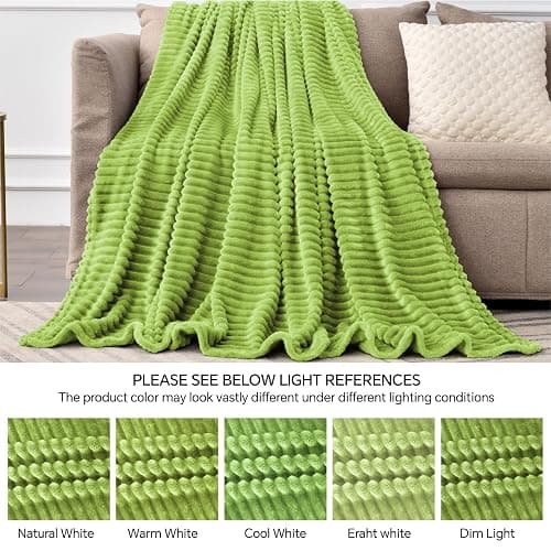 BEDELITE Fleece Blanket Twin Size – 3D Ribbed Jacquard Soft and Warm Decorative Fuzzy Blankets – Cozy, Fluffy, Plush Lightweight Throw Blankets for Couch, Bed, Sofa(Dark Citron, 60x80 inches) thumbnail 5