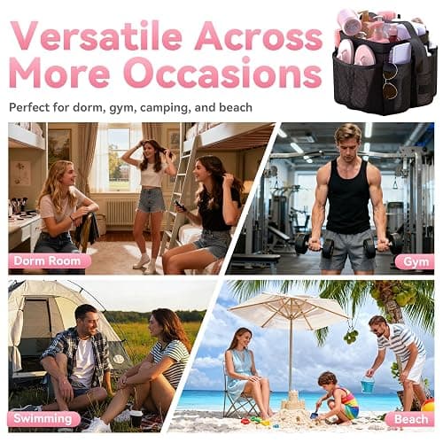 YASONIC Mesh Shower Caddy Portable for Dorm College Room Essentials, 8-Pocket Large Shower Bag with Single Handles, Hanging Shower Basket for Beach, Swimming, Bathroom, Beach, Black thumbnail 8