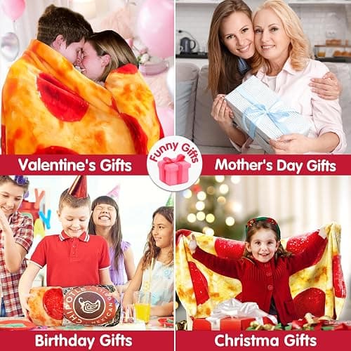 Jorbest Pizza Blanket Birthday Gifts for Women Men Teen Boys Girls, Double Sided Novelty Pizza Throw Blanket Funny Gifts for Adult and Kids, 285 GSM Soft Flannel Fun Food Blanket (Red, 60 inches) ﻿ thumbnail 3