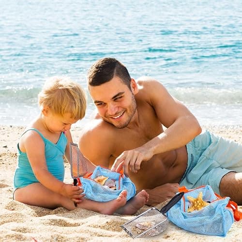 Vodolo Beach Mesh Shovel with Mesh Beach Bag for Shell Collecting, Kids Filter Sand Scooper for Picking Up Shells, Shark Tooth Sifter Dipper for Boys and Girls, Toy thumbnail 6