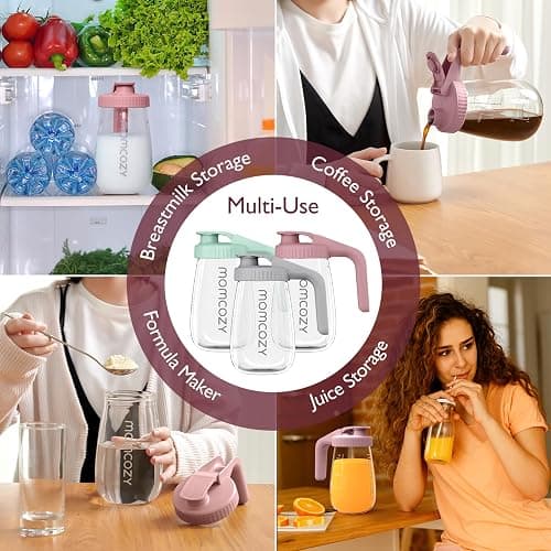 Momcozy Breast Milk Pitcher, Resistant to Heat and Cold Abrupt Temp Swings, No Leak Breast Milk Fridge Storage Container With Wide Mouth, Fast Baby Formula Maker, Breastfeeding Essentials, Pink thumbnail 8
