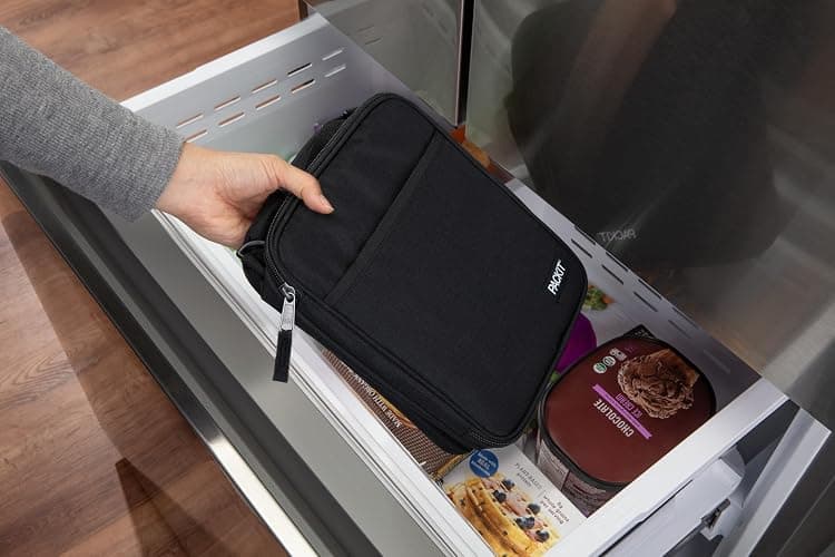 PackIt Freezable Crossbody Lunch Box, Black, Technology, Fully Freezable, Collapsible, Reusable, With Top Handle, Front Slip Pocket. Effortlessly Carry, Fresh Every Time thumbnail 2