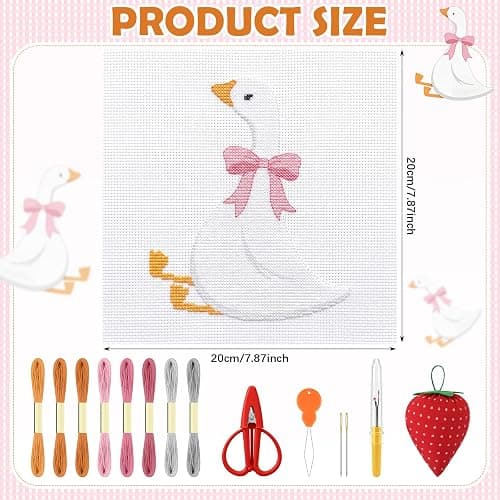 XunYee 23 Pcs Silly Goose 18 Mesh Needlepoint Canvas Kit for Beginners | Adults Starters Hand Painted Canvas Craft Set 2 Pcs Silly Goose Pattern Cloth 7.8 inch Needle Thread Pincushion Scissor thumbnail 2
