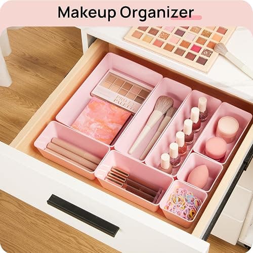 Vtopmart 25 PCS Plastic Drawer Organizers Set, 4-Size Versatile Bathroom and Vanity Drawer Organizer Trays, Storage Bins for Makeup, Bedroom, Kitchen Gadgets Utensils and Office thumbnail 4