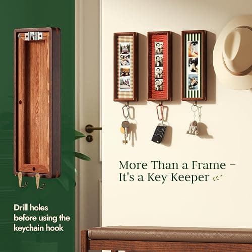 Janaden 2 PCS Photo Booth Frames with 3 Vintage Mats for Wall & Desktop | 11.3x3.5in Wood Photo Strip Frame, Photobooth Holder with Stand and Key Holder Hangers (Drilling Needed,Tool Not Included) thumbnail 4