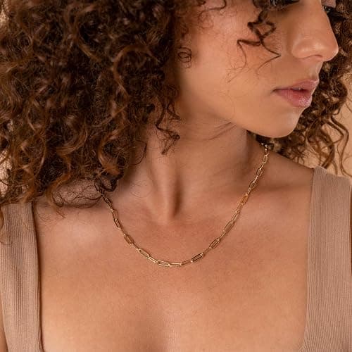 PAVOI 14K Gold Plated Curb Paperclip Box Sphere Bead Snake Herringbone and Figaro Chain Adjustable Necklace thumbnail 2