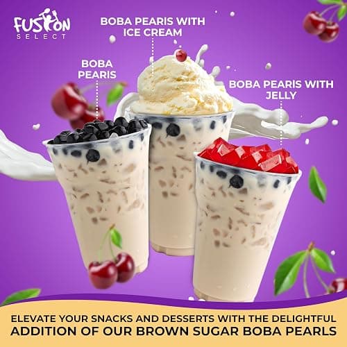 Fusion Select 12 Instant Boba - No-Cook Instant Tapioca Pearls for Bubble Tea Drinks, Hot or Cold Sweet Milk Beverage - Microwave or Heat With Boiling Water - Real Brown Sugar Flavored Balls thumbnail 4