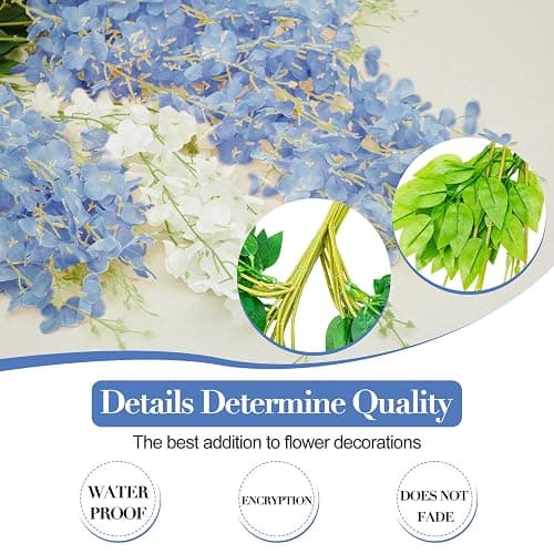 Giegxin 24 Pcs Artificial Wisteria Hanging Flowers 3.6 ft Artificial Fake Wisteria Vine Rattan Hanging Garland Silk Flowers String for Wall Home Wedding Party Greenery Decorations (Blue,White) - Image 1