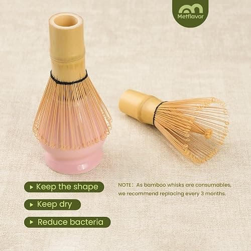 Matcha Whisk Set, Handcrafted Bamboo Chasen & Ceramic Bowl Matcha Kit,Complete 5 Pcs Pink Matcha Set Whisk and Bowl W/Stainless Steel Sifter,Bamboo Scoop & Holder for Matcha Tea Ceremony(Sakura Pink) thumbnail 6