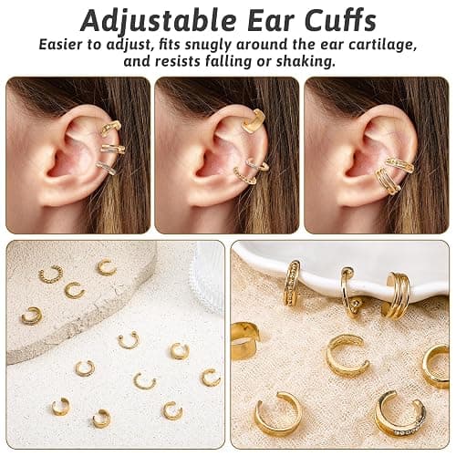 Nogeqi 12 Pcs Gold Ear Cuffs for Women Non Piercing Adjustable Fake Ear Piercings, Clip on Cartilage Earring Gold Earring Cuffs Non Pierced Cuff Earrings for Women Fake Earrings Jewelry thumbnail 2