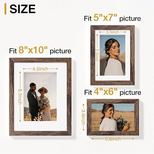 Vittanly 15 Pack Picture Frames Collage Wall Decor, Wall/Tabletop Display | Brown, Multi-Size Gallery Wall Frame Set: 3pcs 8x10, 6pcs 5x7, 6pcs 4x6. Picture Frame Set for Family thumbnail 3