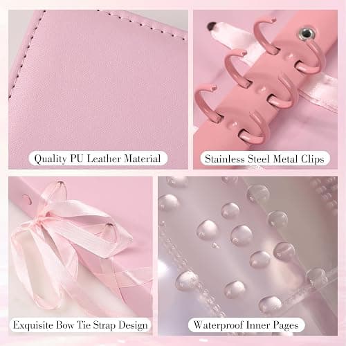 A5 Ballerina Kpop Photocard Binder - 6 Ring Kpop Photo Card Binder with 20 Pack 4-pocket Card Pages, PU Leather Kpop Collect Book, Pink Binder Album for Organizing K-pop Photocards thumbnail 5