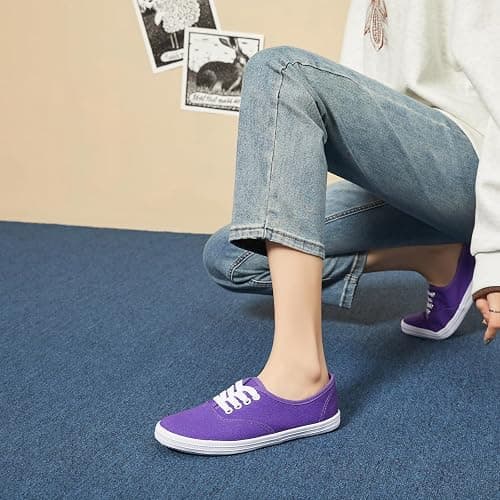 TUOPIN Womens White Canvas Sneakers Low Top Lace-up Canvas Shoes Lightweight Casual Tennis Shoes thumbnail 3