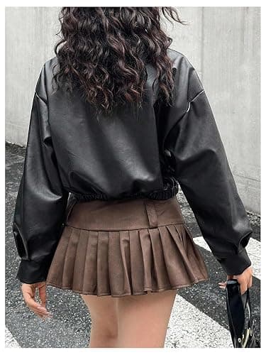 BEAUDRM Girl's PU Leather Jacket Long Sleeve Y2k Jackets Collared Neck Motorcycle Coat Outerwear thumbnail 2