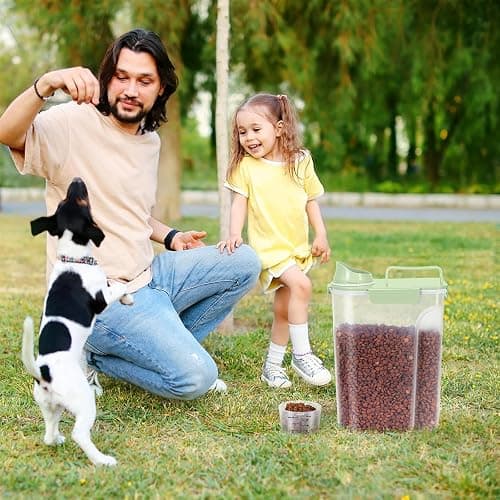 LEAWALK 5-7Lbs Dog Cat Food Storage Container with Upgraded Large Nozzle BPA-free, 4 Snap Seals Plastic Pet Food Storage Containers with Handles are Easy to Clean and Carry thumbnail 2