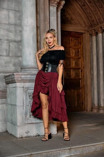 SCARLET DARKNESS Women's 2026 Summer Skirt Gothic Steampunk Skirt Renaissance High-Low Bustle Skirt thumbnail 6