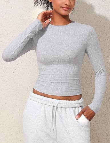 PrettyGuide Women's Cotton Jersey Long Sleeve Shirts Tight Fit Crewneck Crop Tops Basic Fall Going Out Y2K Tops thumbnail 8