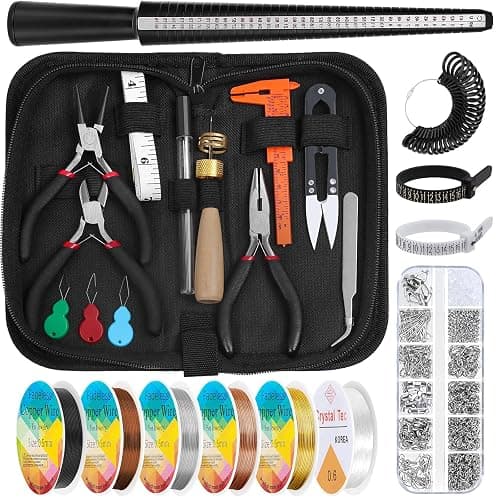 Audab Jewelry Wire Wrapping Jewelry Making Supplies Kit, Ring Sizer Measuring Tools Kit with Tools, Ring Craft Wires, Jewelry Findings for Rings Repair - Image 1