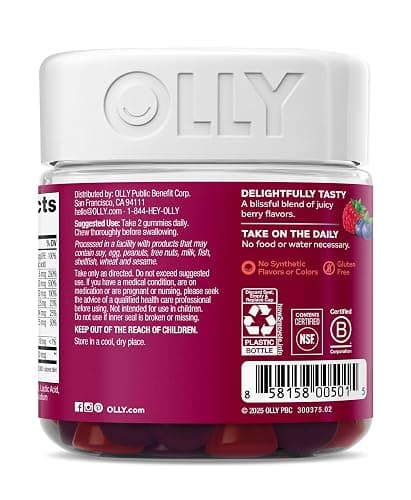 OLLY Women's Multivitamin Gummy, Vitamins A, D, C, E, Biotin, Folic Acid, Adult Chewable Vitamin, Berry Flavor, 45 Day Supply - 90 Count thumbnail 8