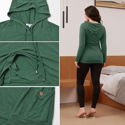 GINKANA Womens Nursing Hoodie Top Sweatshirt Long Sleeve Button Decoration Pockets Shirts Tunic Top thumbnail 6