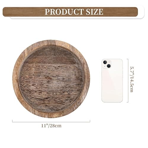 Hanobe Candle Plate Holder Tray: Round Wood Decorative Candle Plate - Rustic Farmhouse CoffeeTable Decor - Tealight Pillar Trays for Home Decor (Distressed) thumbnail 3