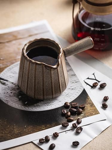 YHOJOY Espresso Cup, Ceramic Espresso Measuring Cup with Handle, Expresso Shots Cups with Spout, Espresso Accessories, 200ML/6 OZ, Dark Agate Red thumbnail 2