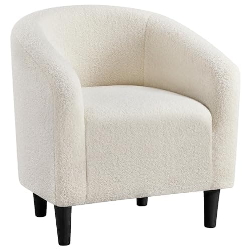 Yaheetech Accent Barrel Chair, Boucle Fabric Club Chair, Furry Sherpa Elegant Armchair with Cozy Soft Padded, Suitable for Living Room Bedroom Reception Room Office, Ivory - Image 1
