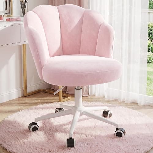 Homkdom Office Vanity Chair with Wheels, Comfy Desk Chair with Back, Armless Home Office Desk Chair Hight Adjustable & 360° Swivel, Makeup Task Chair for Bedroom, Study Room, Blush Pink thumbnail 2